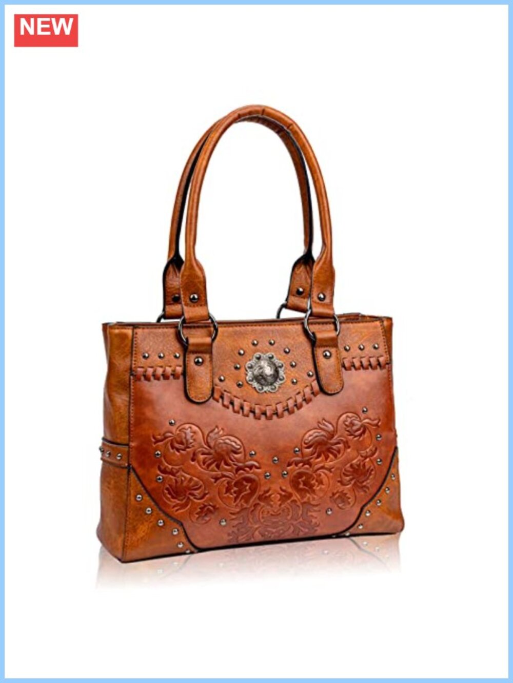 Western Tote Bag Large Satchel Top Handle Shoulder Handbag Embossed Concho Studs